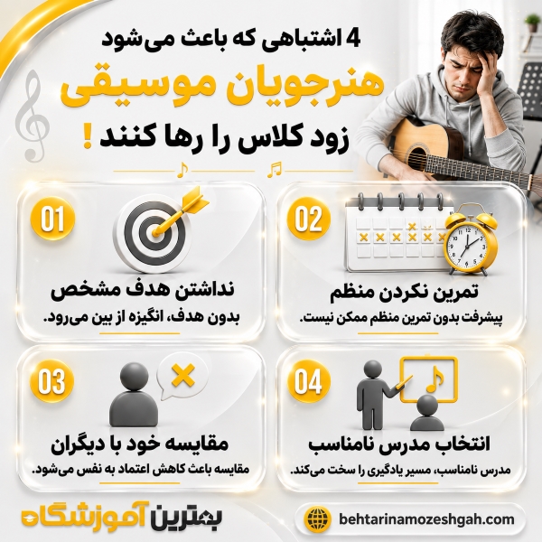 4 اشتباهی که باعث میشود هنرجویان موسیقی زود کلاس را رها کنند!