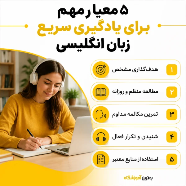 ۵ معیار مهم برای یادگیری سریع زبان انگلیسی